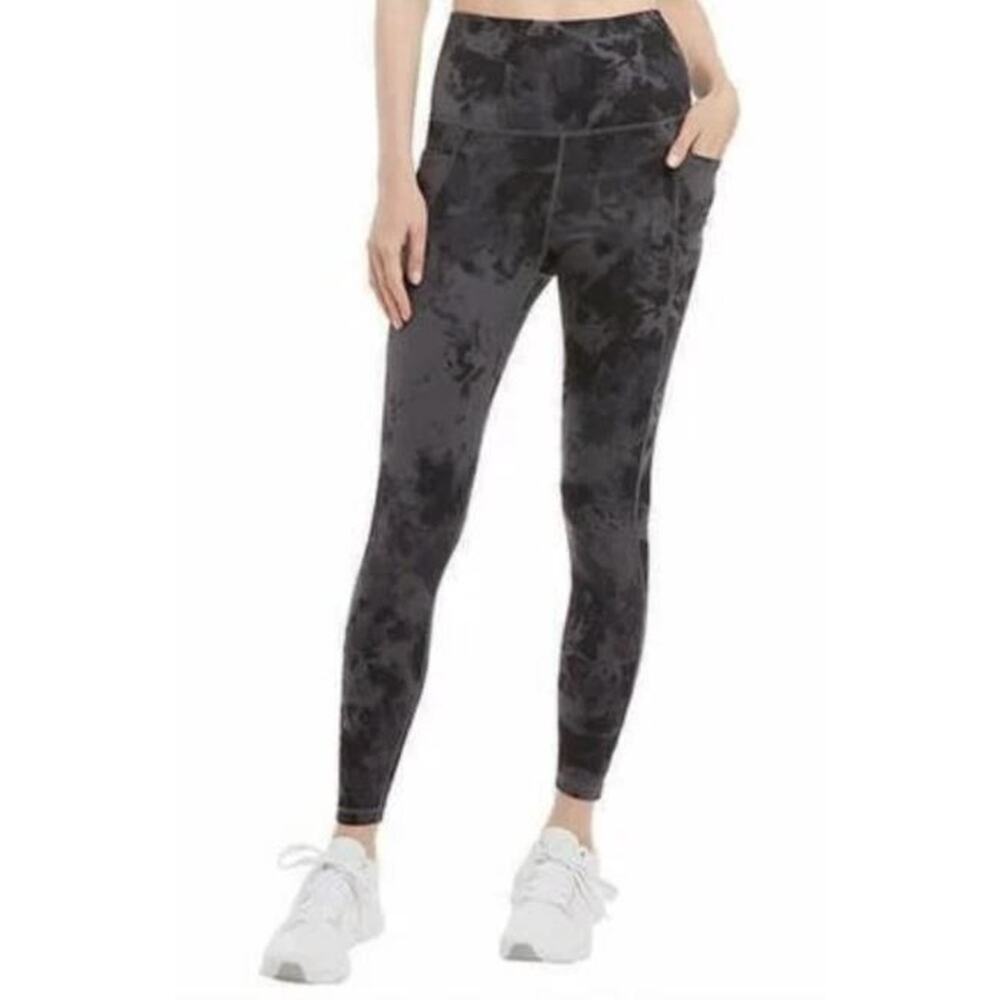 Danskin High Rise Contour Brushed Leggings in Cascade Print Black/Grey Small $50